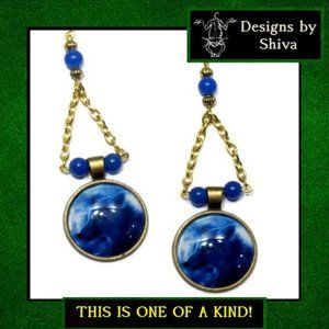 Long Wolf Agate Gemstone Earrings